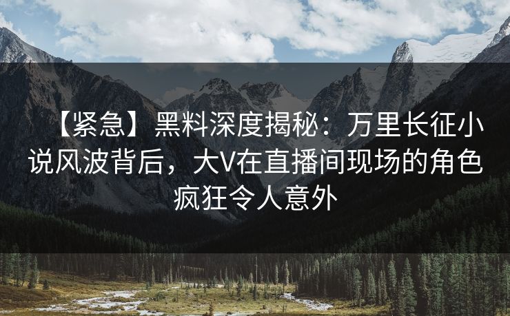 【紧急】黑料深度揭秘：万里长征小说风波背后，大V在直播间现场的角色疯狂令人意外