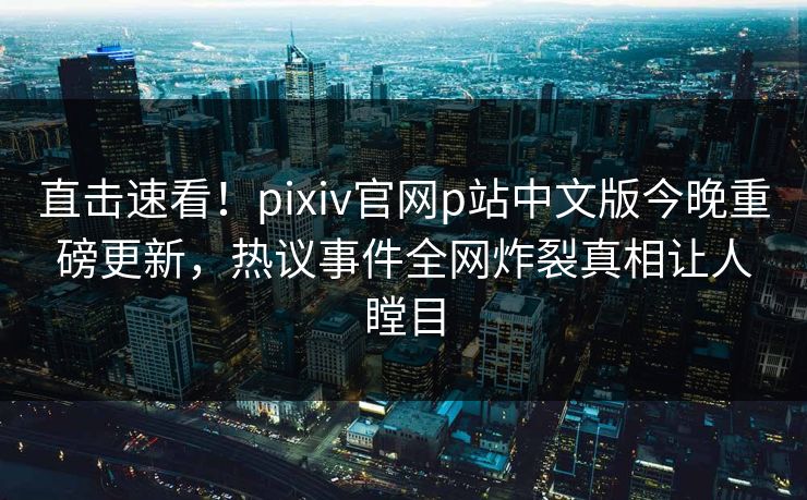 直击速看！pixiv官网p站中文版今晚重磅更新，热议事件全网炸裂真相让人瞠目