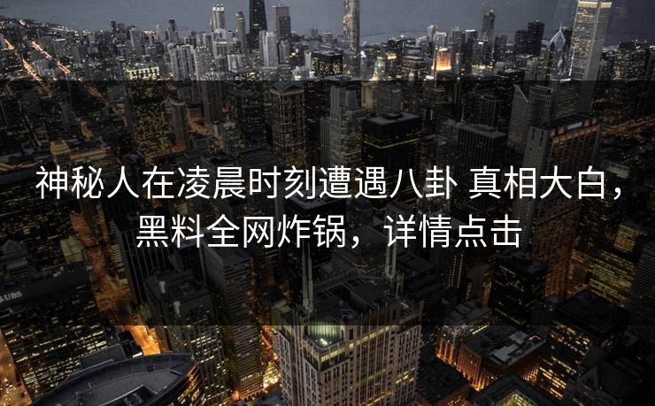 神秘人在凌晨时刻遭遇八卦 真相大白,黑料全网炸锅,详情点击 神秘人在凌晨时刻遭遇八卦 真相大白,黑料全网炸锅,详情点击