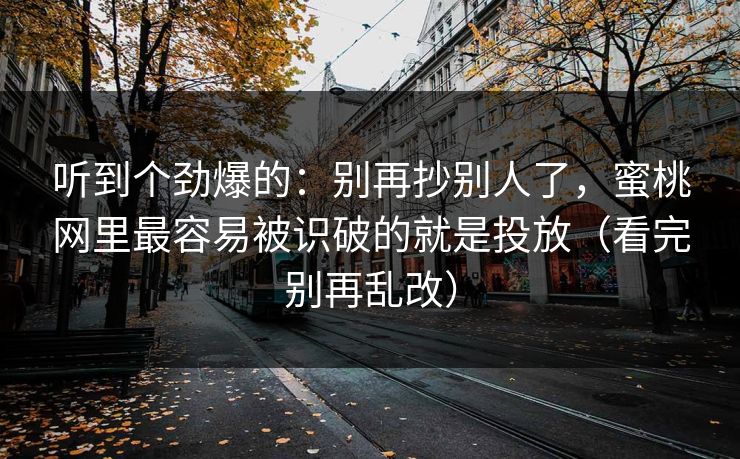 听到个劲爆的：别再抄别人了，蜜桃网里最容易被识破的就是投放（看完别再乱改）