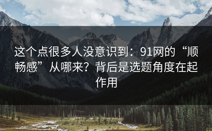 这个点很多人没意识到：91网的“顺畅感”从哪来？背后是选题角度在起作用